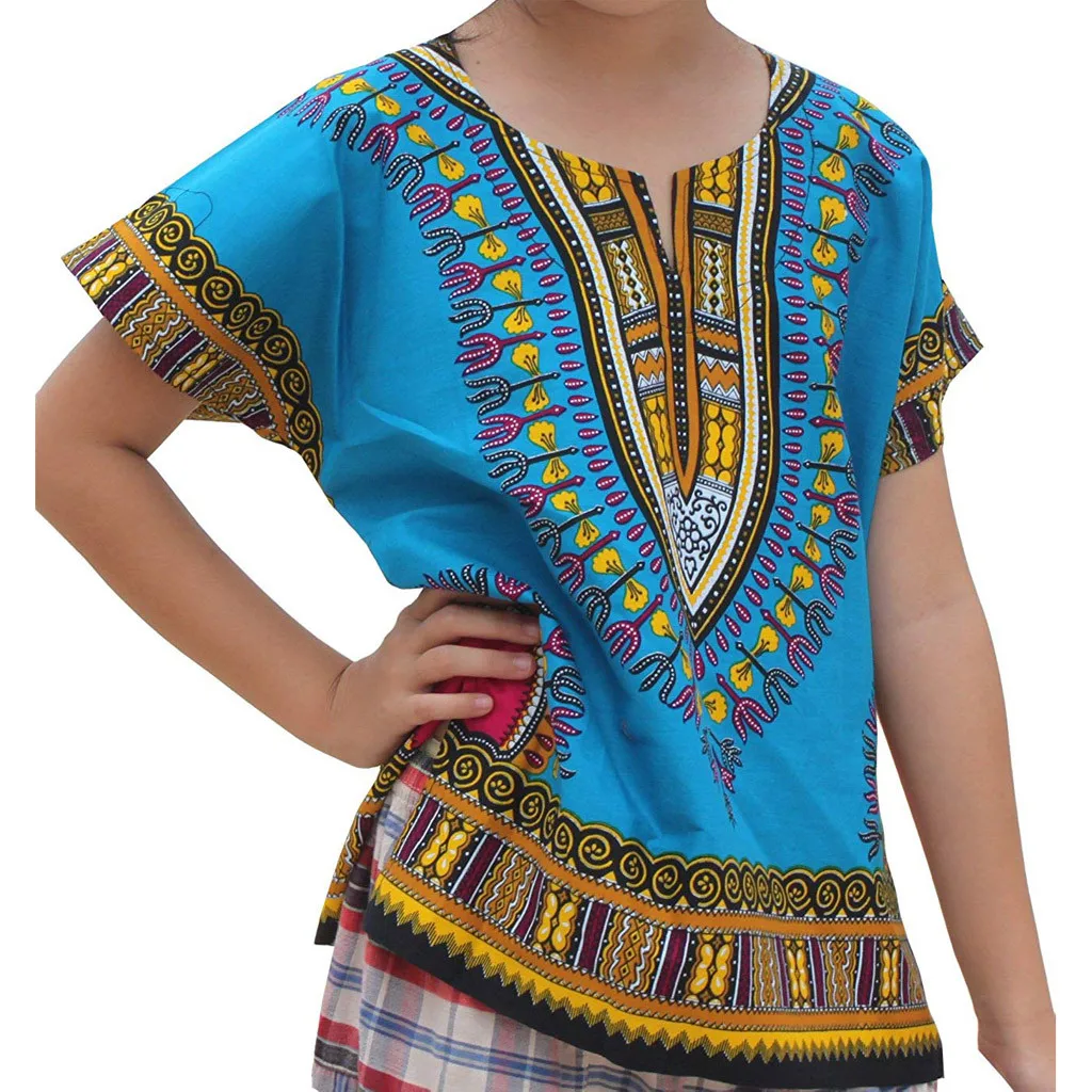 Детская летняя футболка в африканском стиле для мальчиков и девочек детская футболка унисекс яркого цвета в африканском стиле с принтом Дашики
