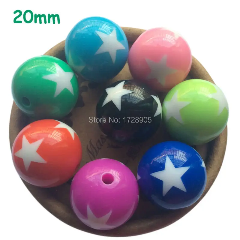 

Chunky Beads for Jewelry making Resin Beads 20mm 110pcs Round Beads Star Beads Printed Beads Loose Beads for Toddlers