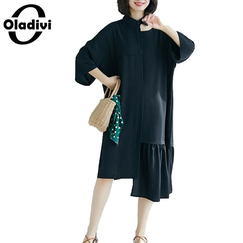 

Oladivi Big Plus Size Women Solid Black Summer Irregular Dress 2019 New Casual Loose Midi Dresses Female Vestidos Femininos 7XL