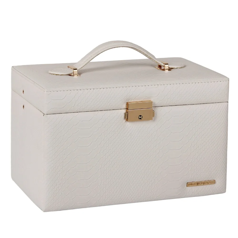 Koop Witte PU Lederen Sieraden Doos Verpakking Display Organizer Meisjes 3 Lades Zwart Ring Oorbel Sieraden Opslag Croc Draagtas