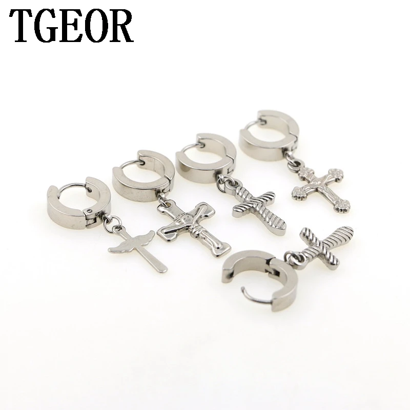 

Hot wholesale charms 20pcs surgical stainless steel Small hoop dangle multi styles of cross Backing Earring Free shipping