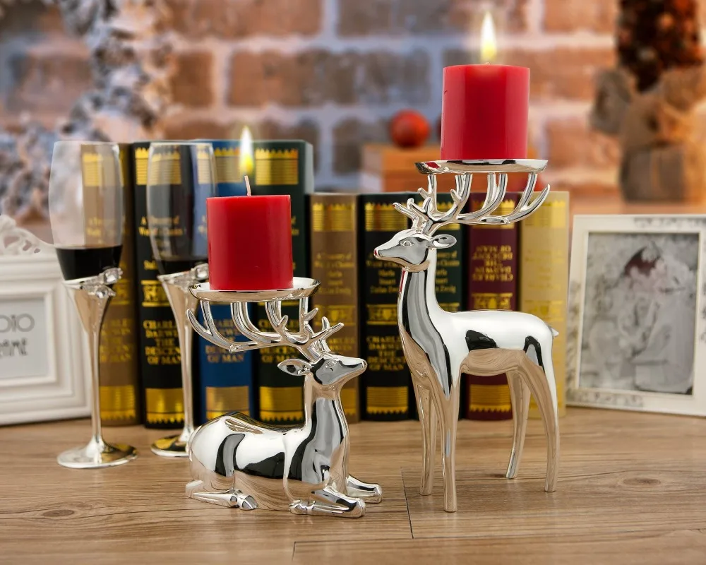 Metal plated silver reindeer candle stand Tea light holder Candlestick