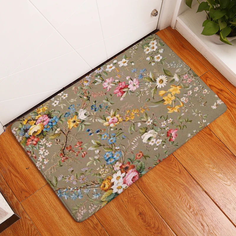  2017 Retro Style Stripe Beautiful Flower Print Carpets Anti-slip Floor Mat Outdoor Rugs Creative Fr