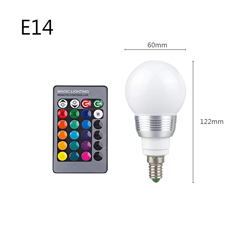 E27 E14 MR16 GU10 RGB Светодиодная лампа с 16 сменными цветами AC85-265V 3 Вт Светодиодная лампа E27 RGB Led светильник+ ИК пульт дистанционного управления - Испускаемый цвет: E14   122mm