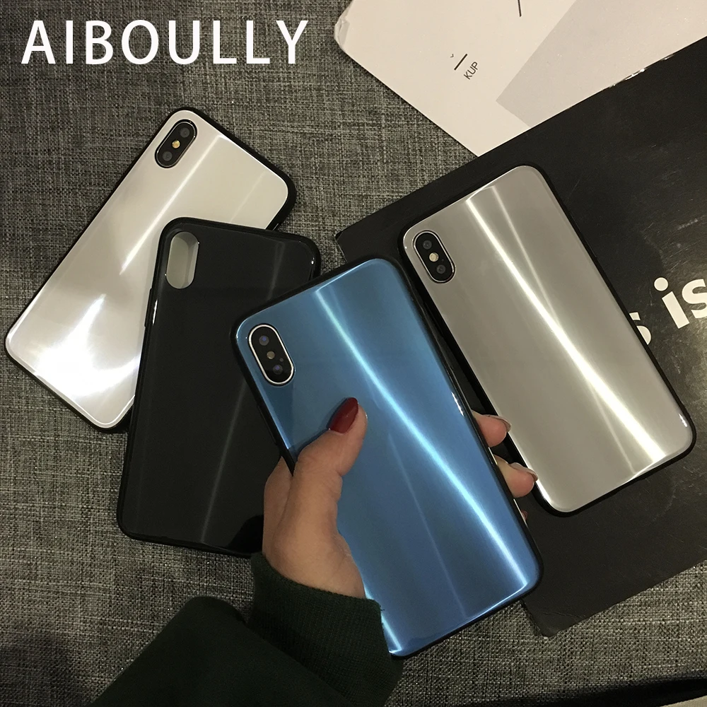 Luxury Glass Case For iPhone X Ultra Thin Hardness Tempered 6 7 8 plus aurora case Shockproof Cover Cases |