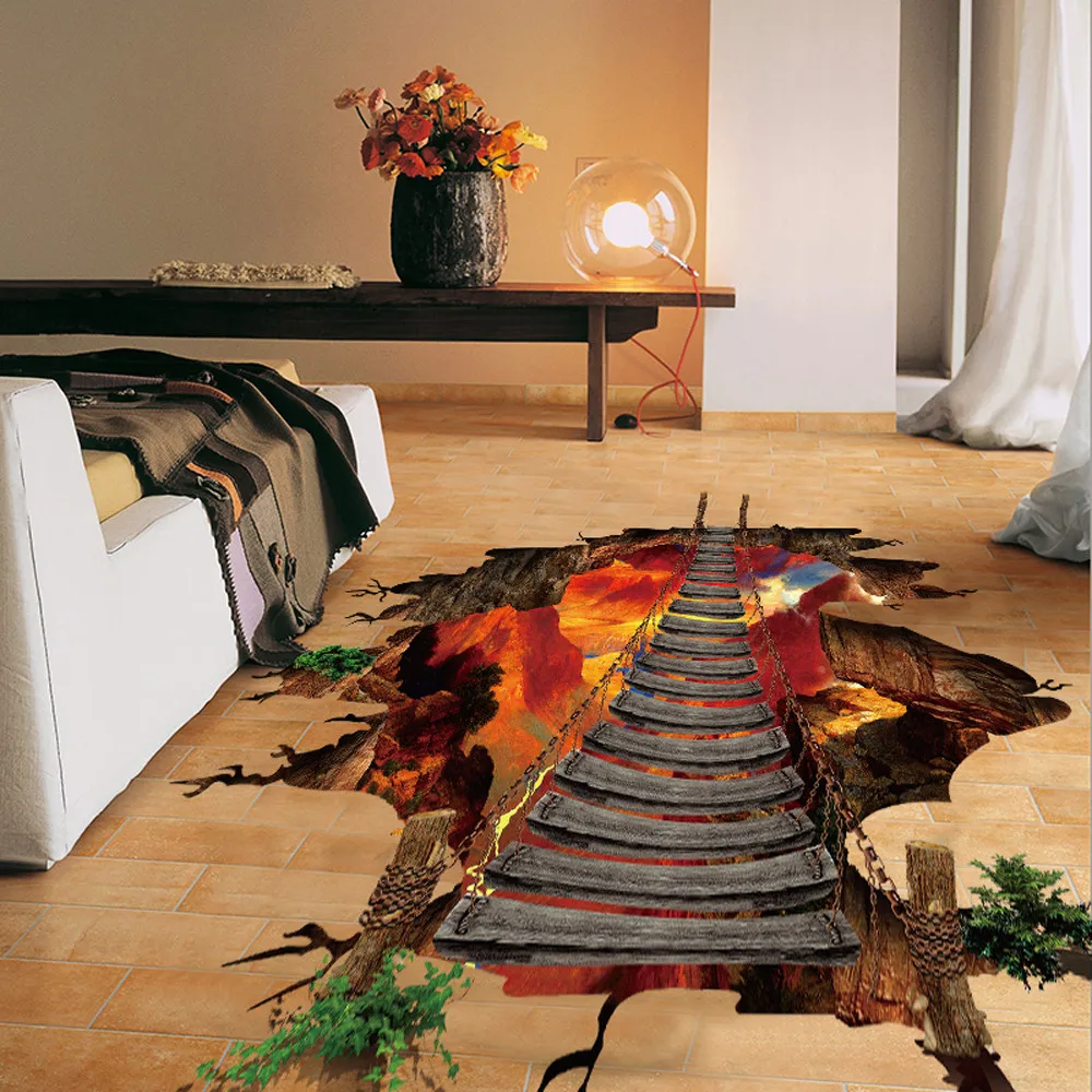 

3D Flaming Floor Wall Stickers Removable Mural Decals Vinyl wall art wallpaper for living room children bedroom 2017 Poster