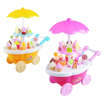 

1 Box Kids Pretend Play Mini Trolley Store Ice Cream Popcorn Lollipops Kitchen Toys Fun Store Props Gift Set