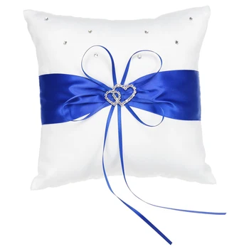 

Ivory Satin Ring Pillow With Double Heart Decoration, Royal Blue