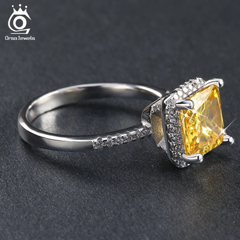 ORSA JEWELSl Женское Обручальное Кольцо образец элегантный 2 карат AAA желтый циркон с прозрачным цирконием для женщин обручальное кольцо AOR57