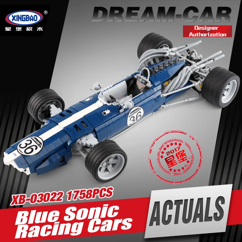 

XINGBAO 03022 Genuine 1758PCS The Blue Racing Car Set Building Blocks Bricks Educational Funny Toys For Kids As New Year Gifts