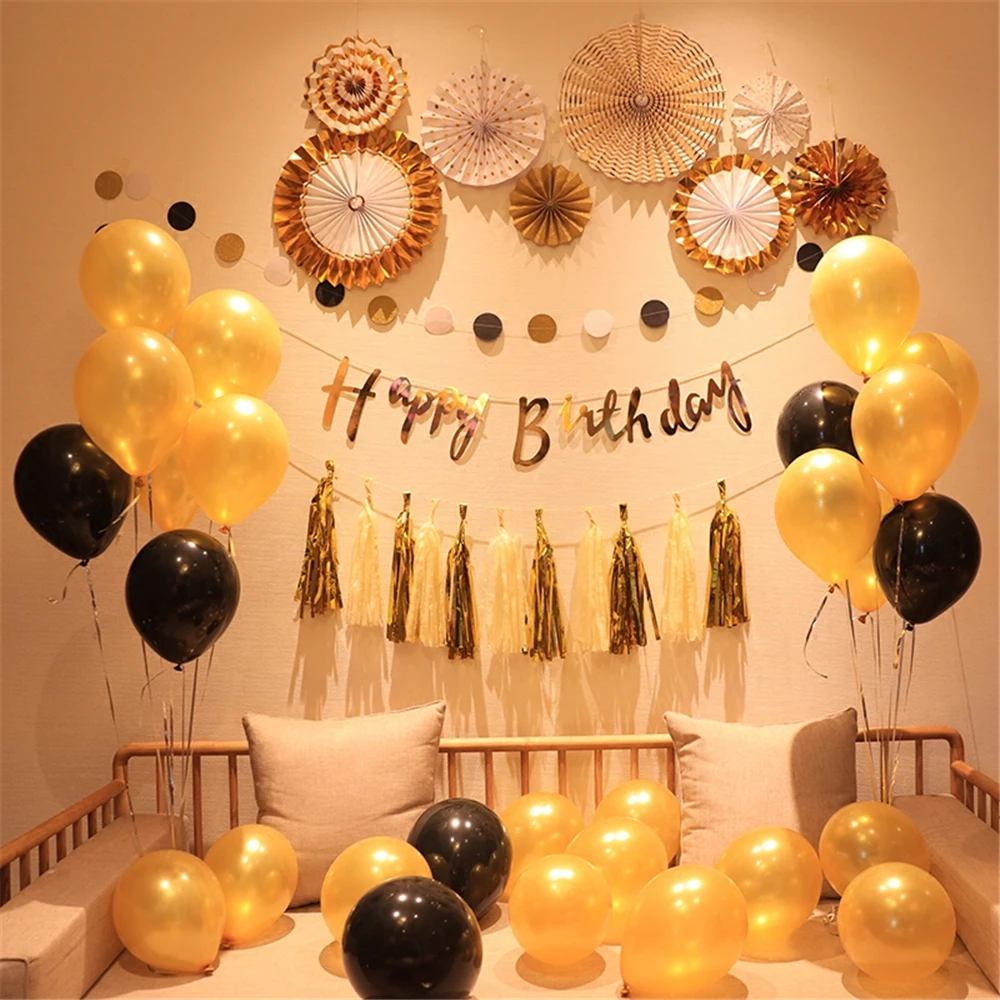 Creative Noir Or Ballon Joyeux Anniversaire Drapeau Adulte D Anniversaire Photo Fond Petit Ami Parti Decorations Fournitures De Douche De Bebe Aliexpress