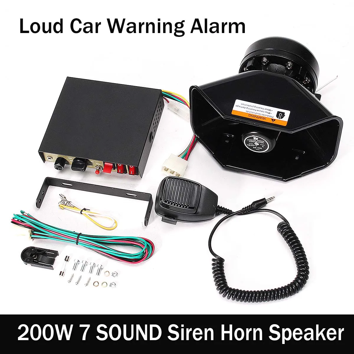 

Auto Car Motorcycle 200W 7 Sound Tone Loud Car Warning Alarm Siren Horn Speaker MIC System