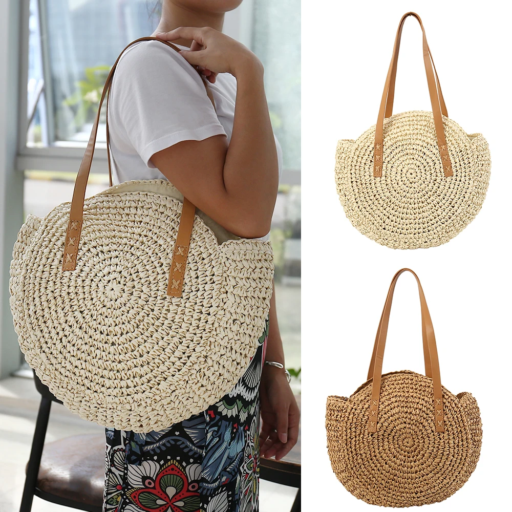 

Round Straw Beach Bags for women 2018 2019 Vintage Woven Shoulder Rattan Bohemian Summer Wicker Handbag Bolso Mimbre