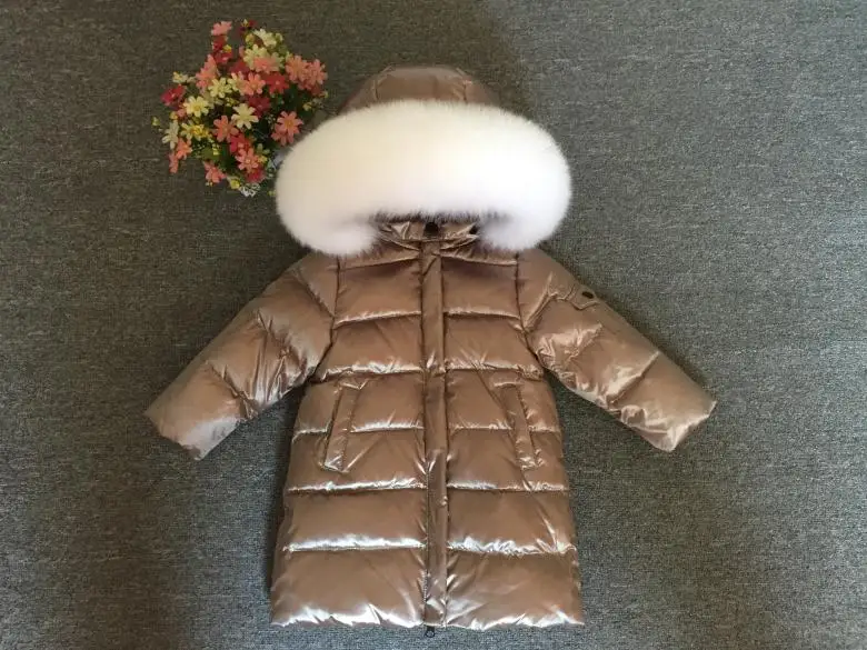 Детский длинный пуховик для русской зимы теплые зимние пальто для девочек зимняя одежда с воротником из натурального меха лисы детская верхняя одежда и пальто - Цвет: 15