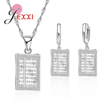 

Unqiue Abacus Jewelry Sets For Student 925 Sterling Silver Square Pendant Necklace Earrings Accessories Wholesale