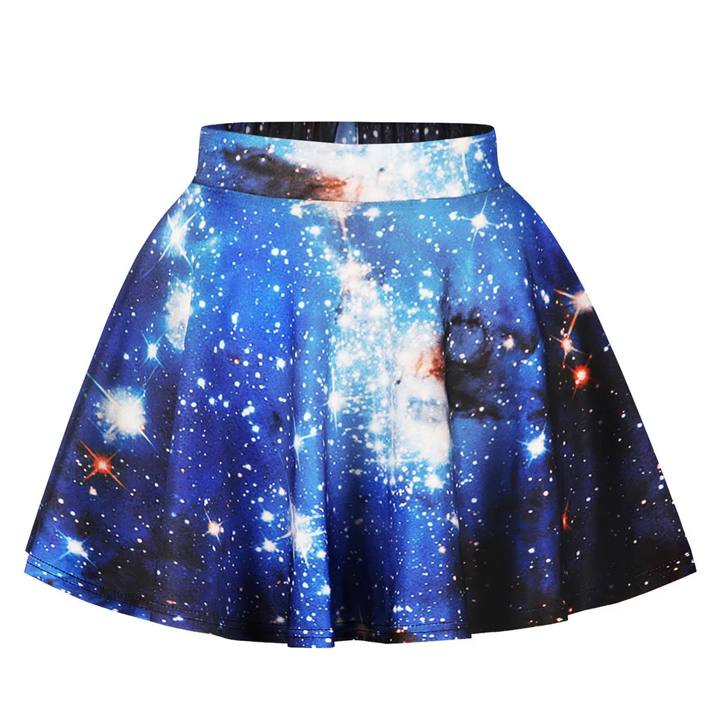 LONSANT/Стильная летняя юбка для девочек; плиссированная детская юбка для принцесс с 3D-принтом галактики; повседневная юбка-пачка - Цвет: BU