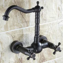 Черный Масло втирают Бронзовый настенный двойные крестообразные ручки поворотный Носик Ванная комната Кухня Раковина кран холодной и горячей смесителя asf072