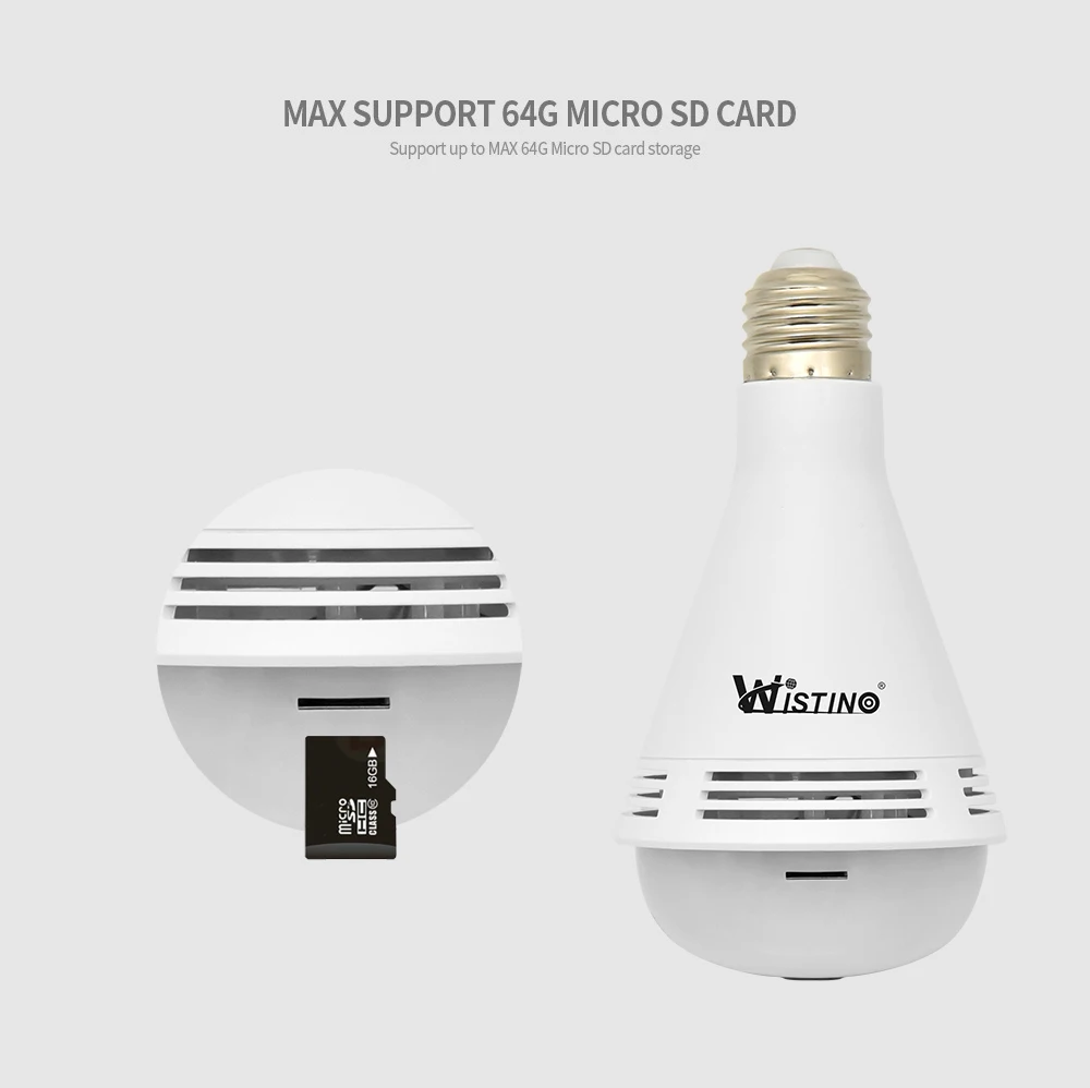 Wistino 960P WiFi Camera Bulb Wireless VR Panoramic Camera Music Surveillance Security Camera Wireless Surveillance Monitor 2 (6)