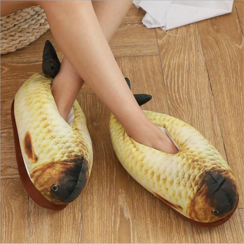 Fish animal print cute home slippers short plush warm soft cotton women