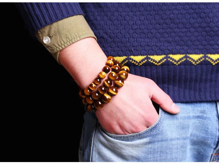 Mens Tiger Eye Bracelet Tibetan Prayer Beads Natural Yellow Mens Tiger Eye Bracelet Tibetan Prayer Beads Natural Yellow 14mm Healing Grounding Stone Protection For Lover In Chain Link Bracelets