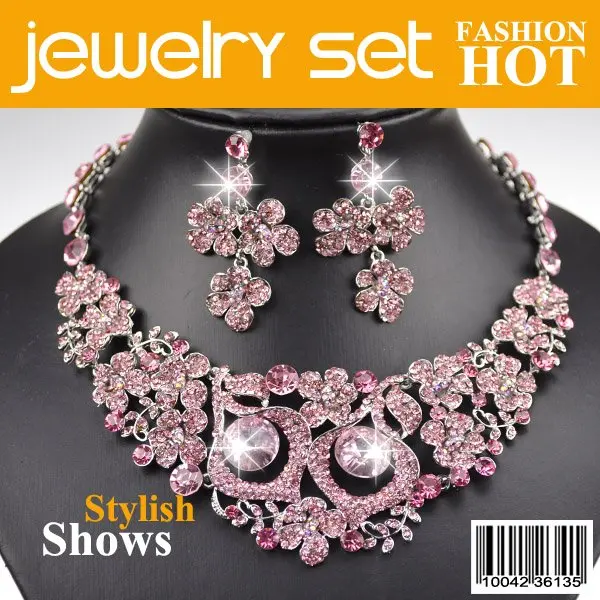 Wholesale Designer Wedding Jewellery Set,Costume Jewellery Set,Zinc Alloy,Crystal Necklace Sets