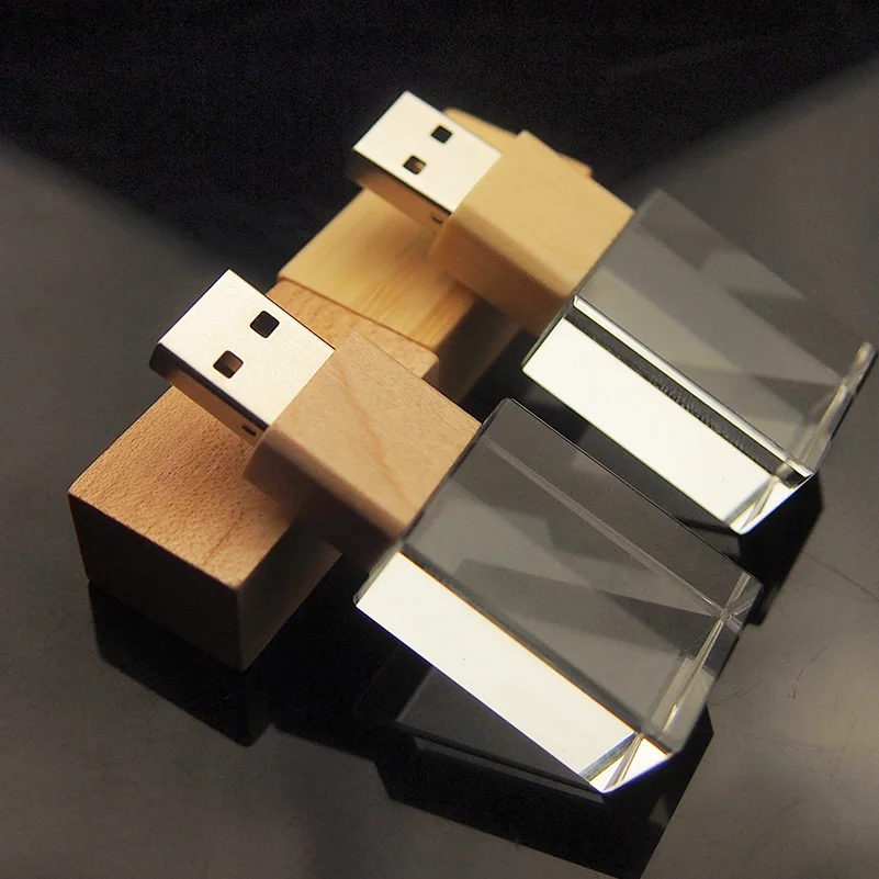

New style crystal+white box usb stick wooden head usb flash drive 4gb 8gb 16gb 32gb 64gb usb 2.0 pen drive over 10pcs free logo