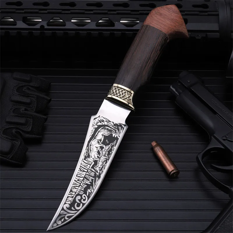Outdoor small straight knife self-defense wild knife knife wilderness survival the folding knife fruit cutter with a Wolf
