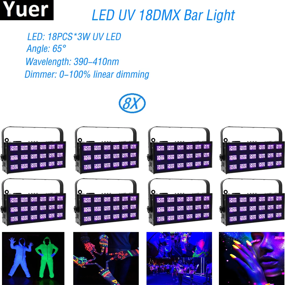 

8Pcs/Lot Night Light 18X3W VU LED Stage Effect Lighting For Party Club Disco Dj Voice Music Stage Lighting Projector Club Bar