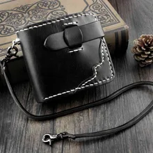 Высококачественный мужской двухслойный черный Байкерский кожаный кошелек с цепочкой