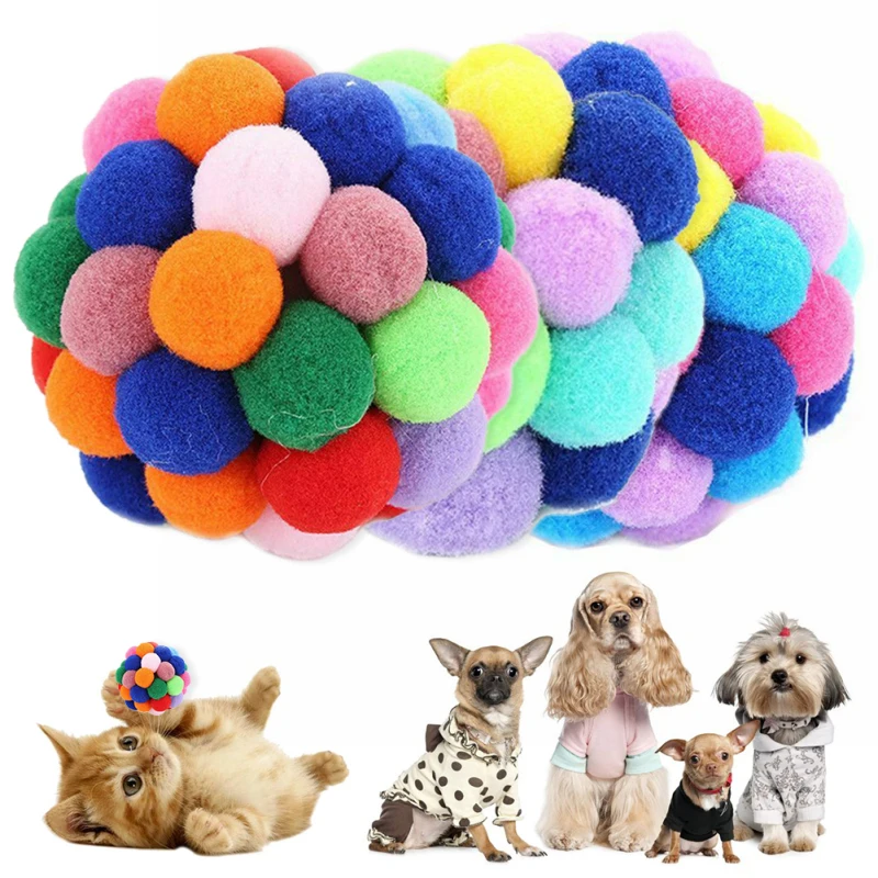 

Practical Colorful Pet Cats Toy Handmade Bells Bouncy Ball Puppy Dog Toys Built-In Catnip Cat Toys Interactives Pet Supplies