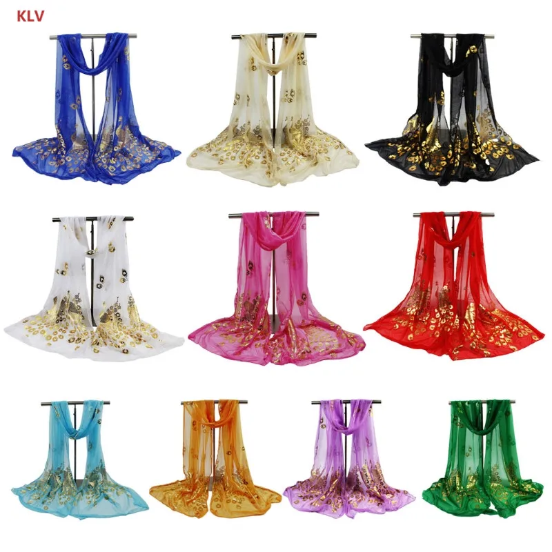 

KLV Women Scarf Lady's Handkerchief Multi-color Peacock Flower Print Lady Scarf