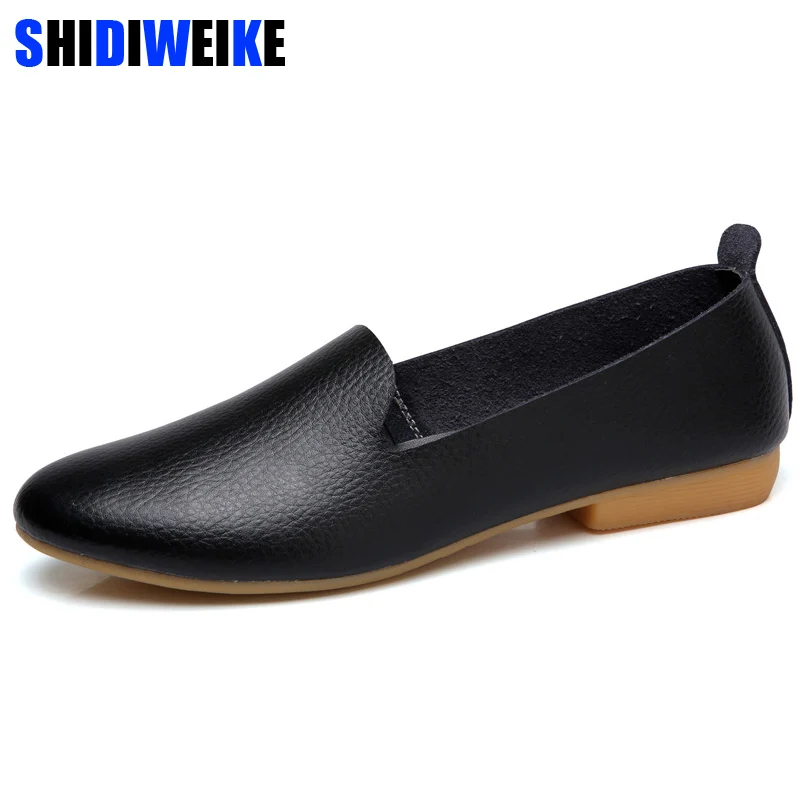 

2019 Women Flat White Shoes Woman Hand-sewn Leather Loafers Spring Casual ladies Shoes Flats Women Black White Shoes m384