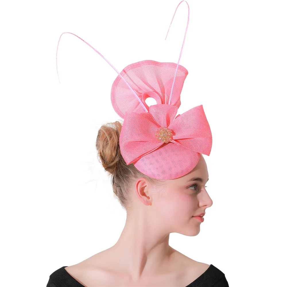 

Womens Fascinators Pink Wedding Hat Flower For Lady Sinamay Church Hats Fedoras Elegant Wedding Party Dress Hat M206