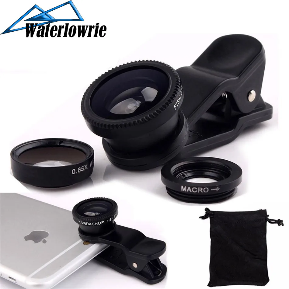 

Wide Angle Macro Fisheye Lens Camera Kits Mobile Phone 3 in 1 Fish Eye Lenses with Clip 0.67x for iPhone Samsung All Cell Phones