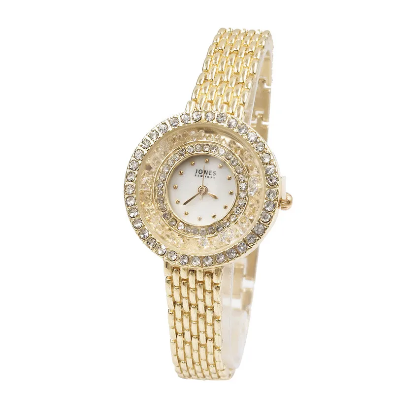 Relogio Feminino, женские круглые часы с бриллиантовым браслетом, аналоговые кварцевые наручные часы, новинка, модные роскошные Брендовые Часы - Цвет: GOLD