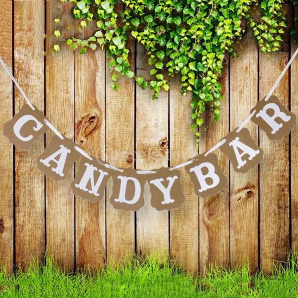 

Vintage Wedding Decor DIY Candy Bar Kraft Paper Cardboard Bunting Banner Garland Sign Baby Shower Birthday Party Buffet