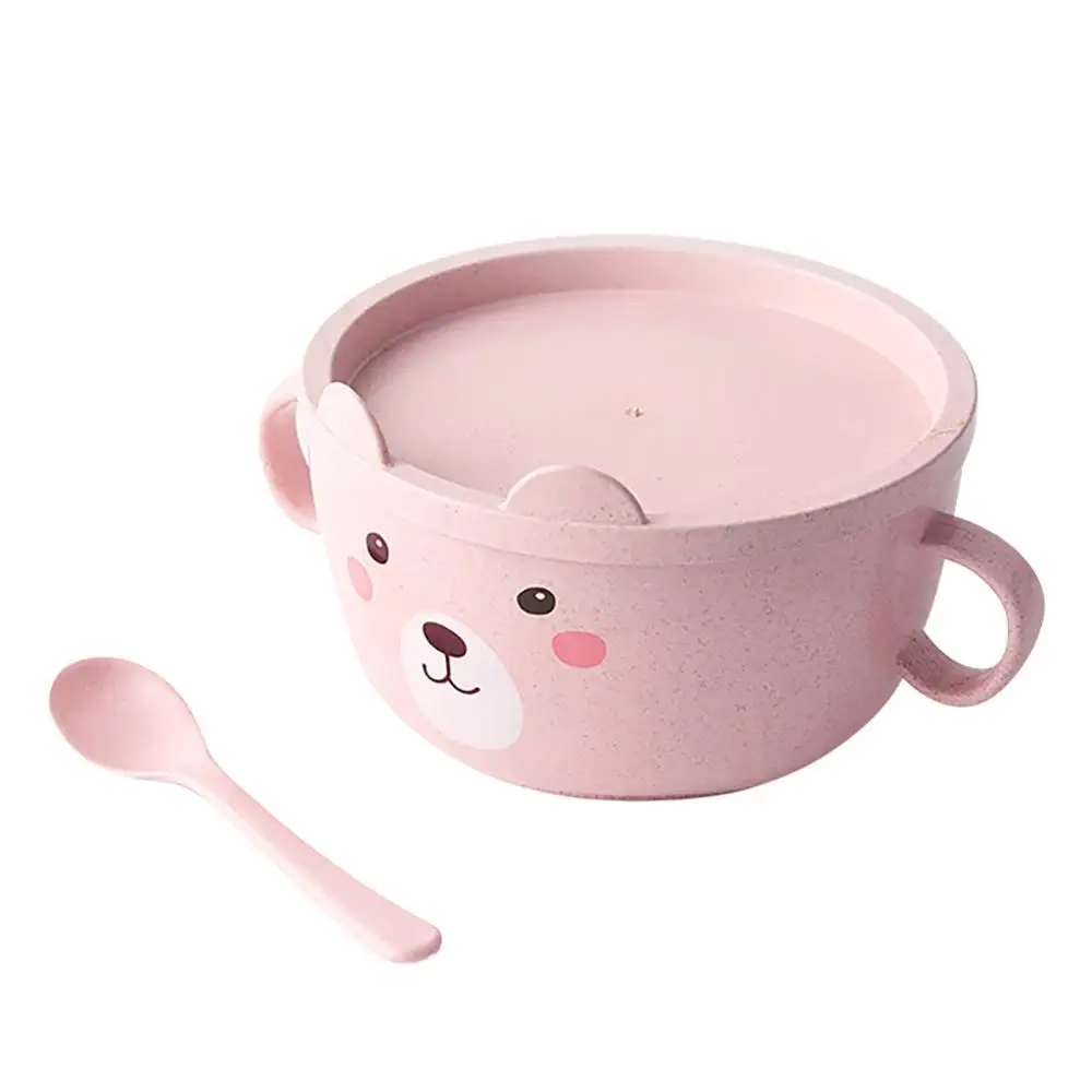 Большая миска для лапши из нержавеющей стали с ручкой, контейнер для еды, чаши для риса и супа, миски для лапши быстрого приготовления с крышкой, ложка* D - Цвет: Pink