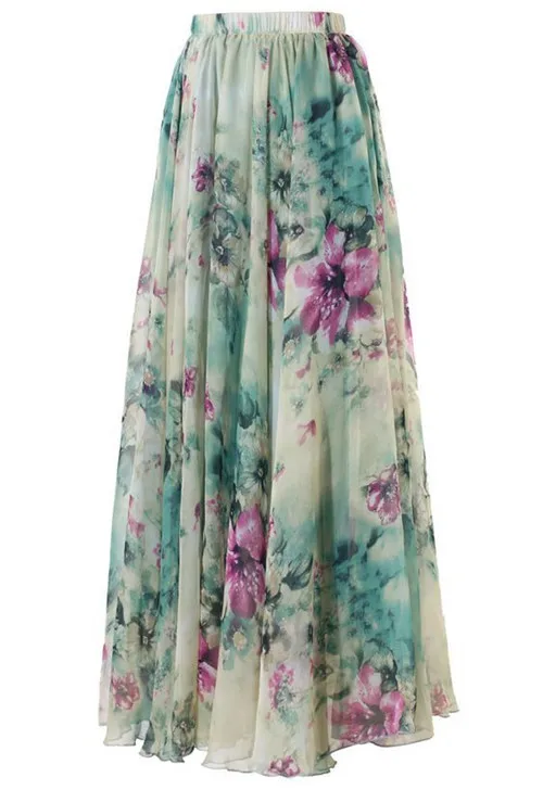

2017 Summer BOHO Women Floral Chiffon Long Maxi Full Skirt Summer Beach Skirt