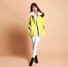 2016 Europe new style winter women’s clothing Woolen cloth coat elegant slim lapel long sleeve pure color keep warm coat D-0910