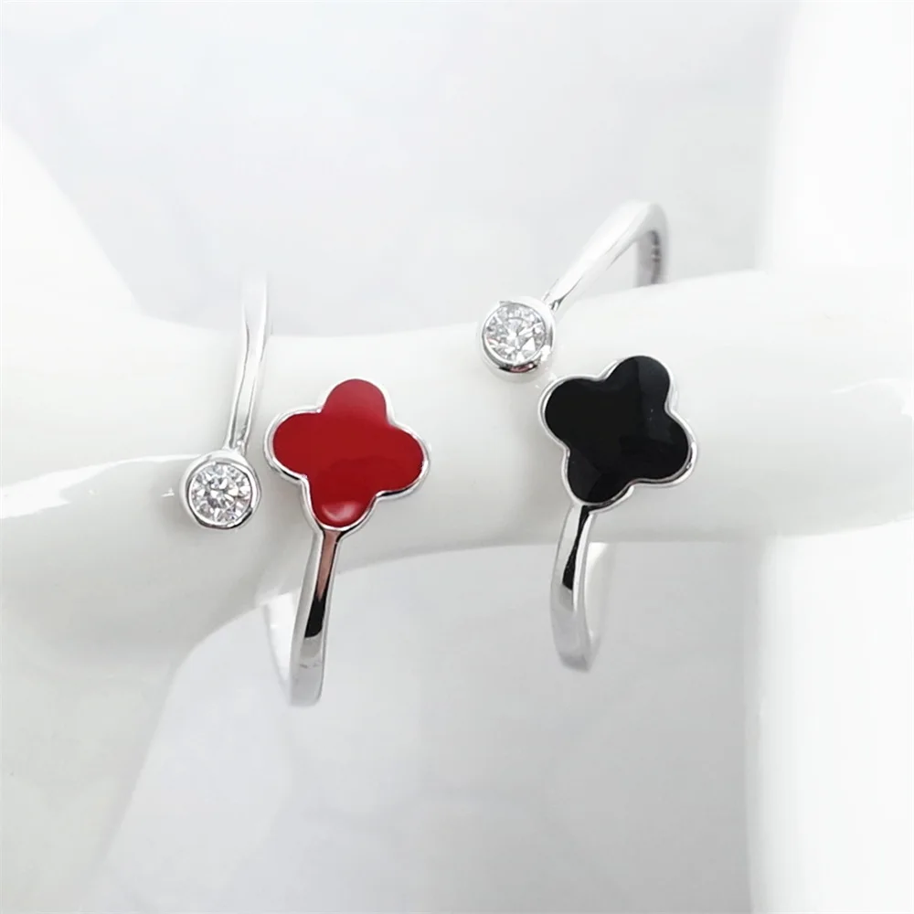 clover mini cz open ring girl  100% Sterling 925 silver Jewelry Vintage Adjustable rings for women gift