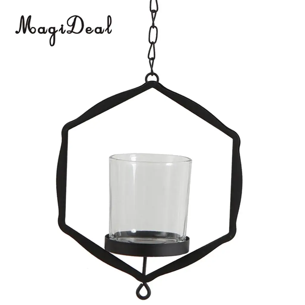 MagiDeal Wire Hanging Chain Hollow Vintage Geometric Tealight Candle Holder Mood Light Candleholder Candlestick Lantern Case
