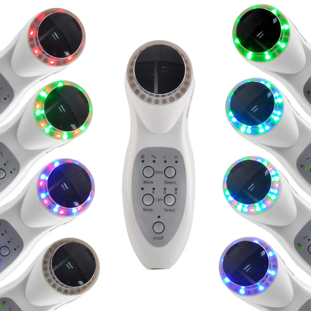 Ультразвуковой 7 LED Фотон Свет Sonic Lifting портативный для подтяжки лица Уход за кожей