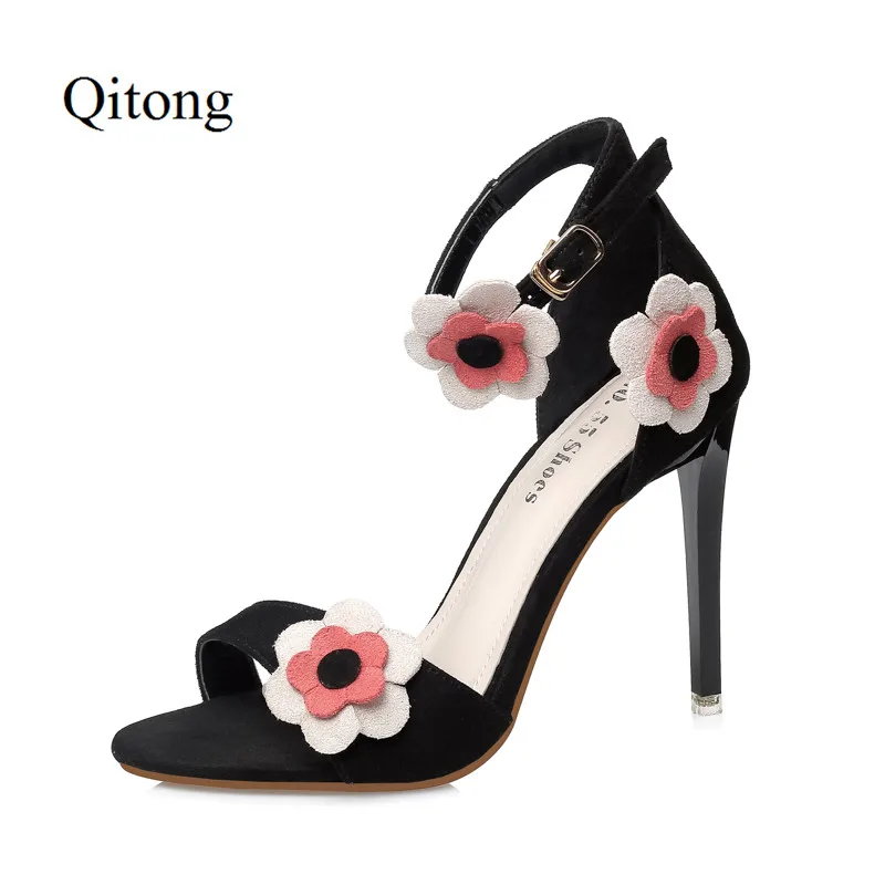 

JS933-3 Women's Shoes Euro Size 34-39 Qitong Thin High Heeled Sexy Big Flower Sandals Rome Style Peep Toe Traveling Footwear