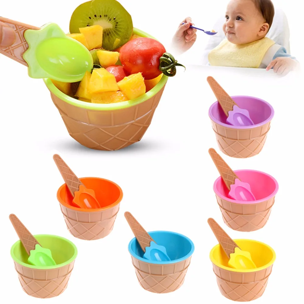 Children's Ice Cream Bowls Spoons Set Durable Kids Cup Dessert