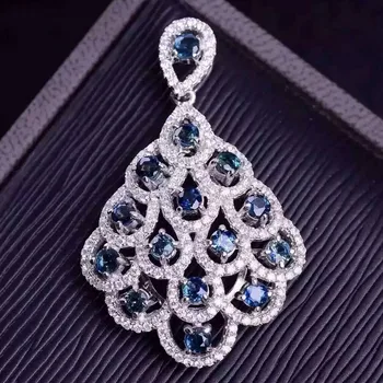 

natural sapphire pendants 925 sterling silver natural blue gem sector Pendants generous luxury fine jewelry women send necklace