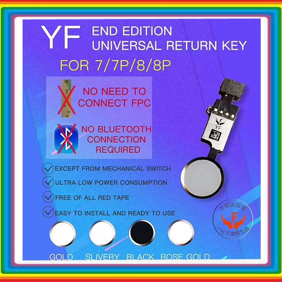 

YF JC HX Universal Home Button Flex for iPhone 7 7 Plus 8 Plus Return Home Function Solution Black White Gold Return Back Button