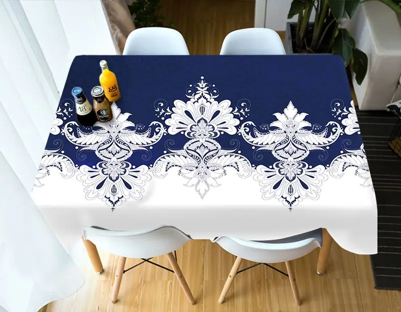 Personality design blue pattern round tablecloth tablecloth factory