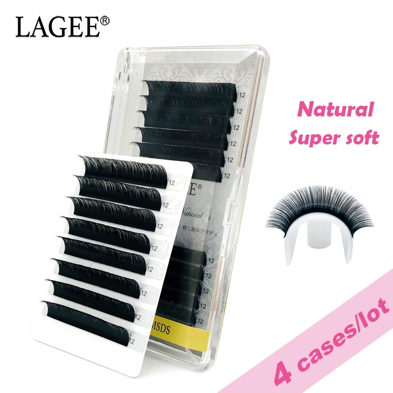 

LAGEE 4Cases/Lot Natural Synthetic Mink Individual Eyelash Extension Soft False Lash makeup cilios for professional perfect use