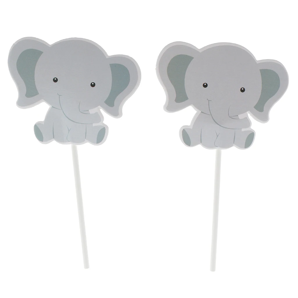 24Pca Elephant Shaped Stick Cake Topper Party Birthday Dessert Decor Supplies Grey