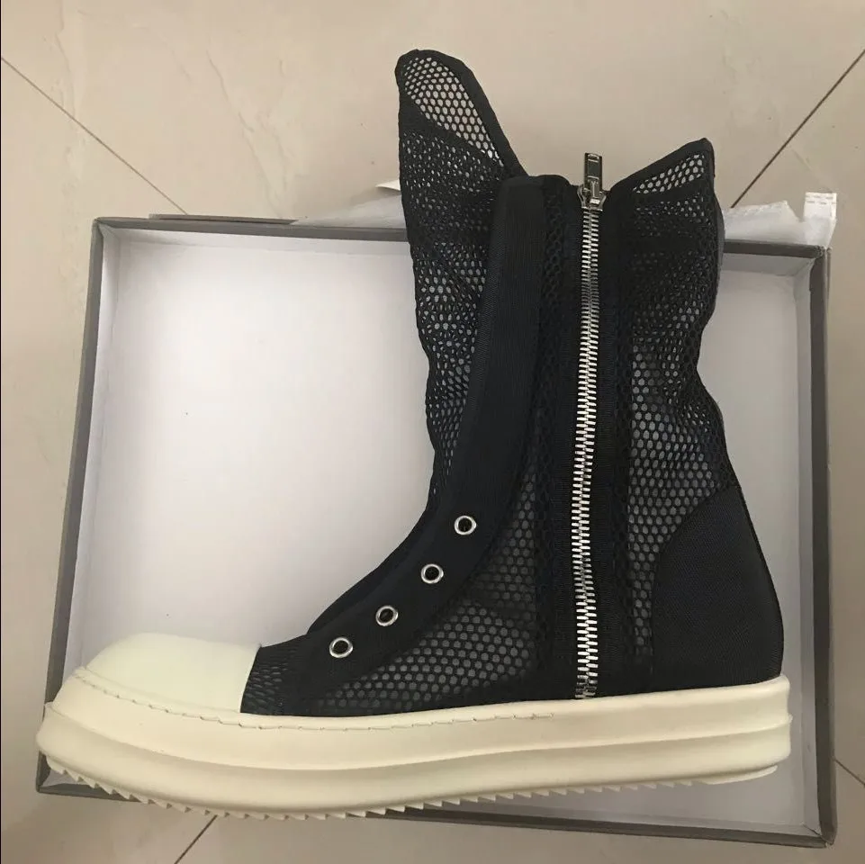 US $108.77 Summer Genuine Leather Men Shoes Mesh LaceUp Zipper Flats TPU Sole Trainers Male Ankle Boots Gothic Owen Darkness High Sneaker